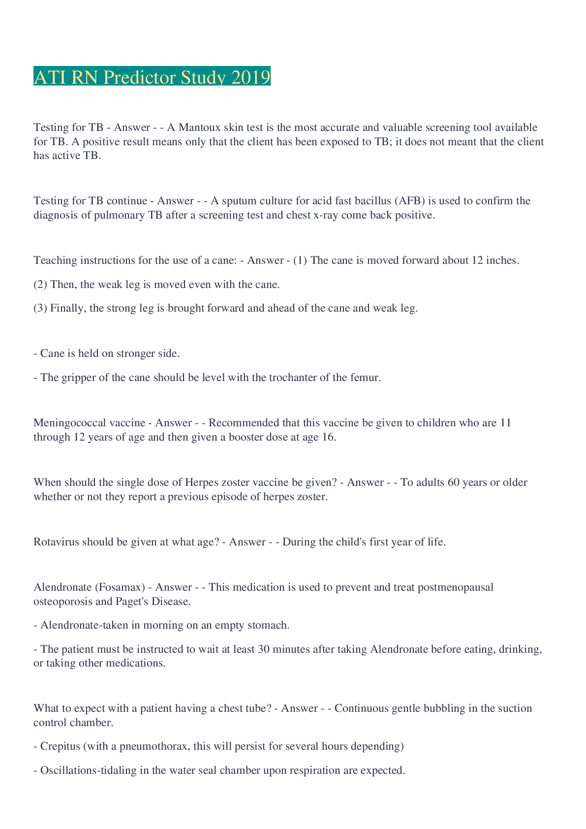 Preview image for ATI RN Predictor Study 2019